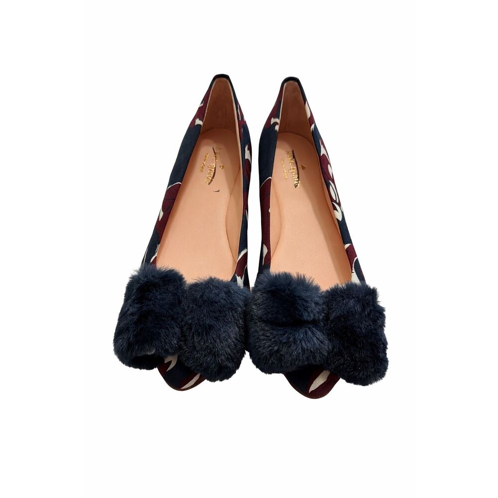 kate spade‎ Navy Floral Fur Bow Flats